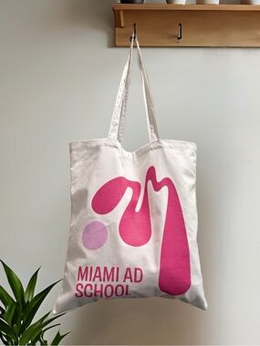 NWOT Cotton Tote Swag Bag - Miami Ad School Logo - Creme & Pink